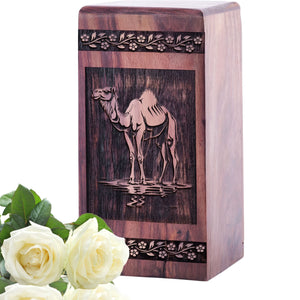 Mini Handcrafted Wooden Camel in Desert Urn for Memorial Ashes