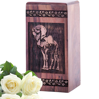 Handmade Wooden Camel in Desert Urn for Cremation Ashes