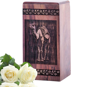 Handcrafted Camel in Desert Wood Box Wood Memorial Urn