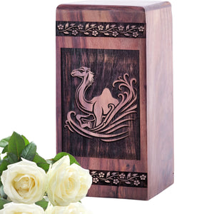 Beautiful Small Wooden Camel Desert Keepsake Urn for Ashes