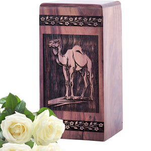 Small Keepsake Wooden Camel in Desert Memorial Urn for Ashes