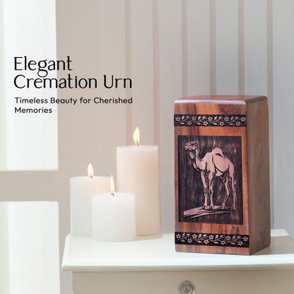 Small Keepsake Wooden Camel in Desert Memorial Urn for Ashes