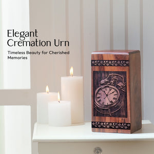 Handcrafted Wooden Cremation Urn with Clock Wood box