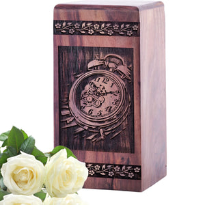Mini Wooden Memorial Urn with Clock Wood Box for Ashes