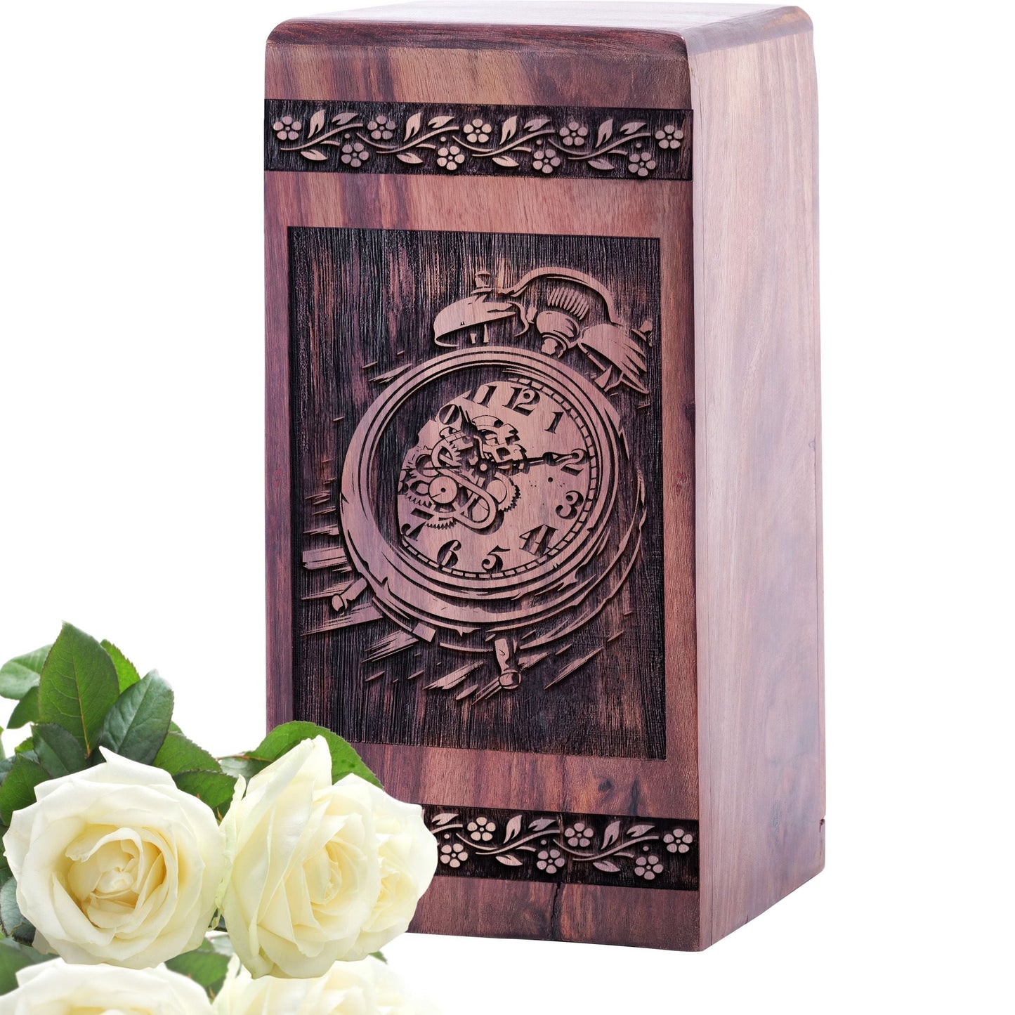 Mini Wooden Memorial Urn with Clock Wood Box for Ashes