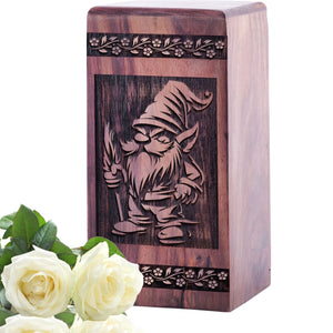 Handmade Wooden Garden Gnome Urn for Human Burial Ashes