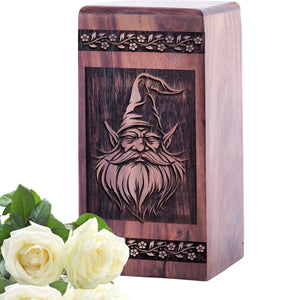 Beautiful Handcrafted Garden Gnome Wood Urn for Human Ashes