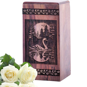 Unique Wooden Swans Cremation Urn for Human Ashes