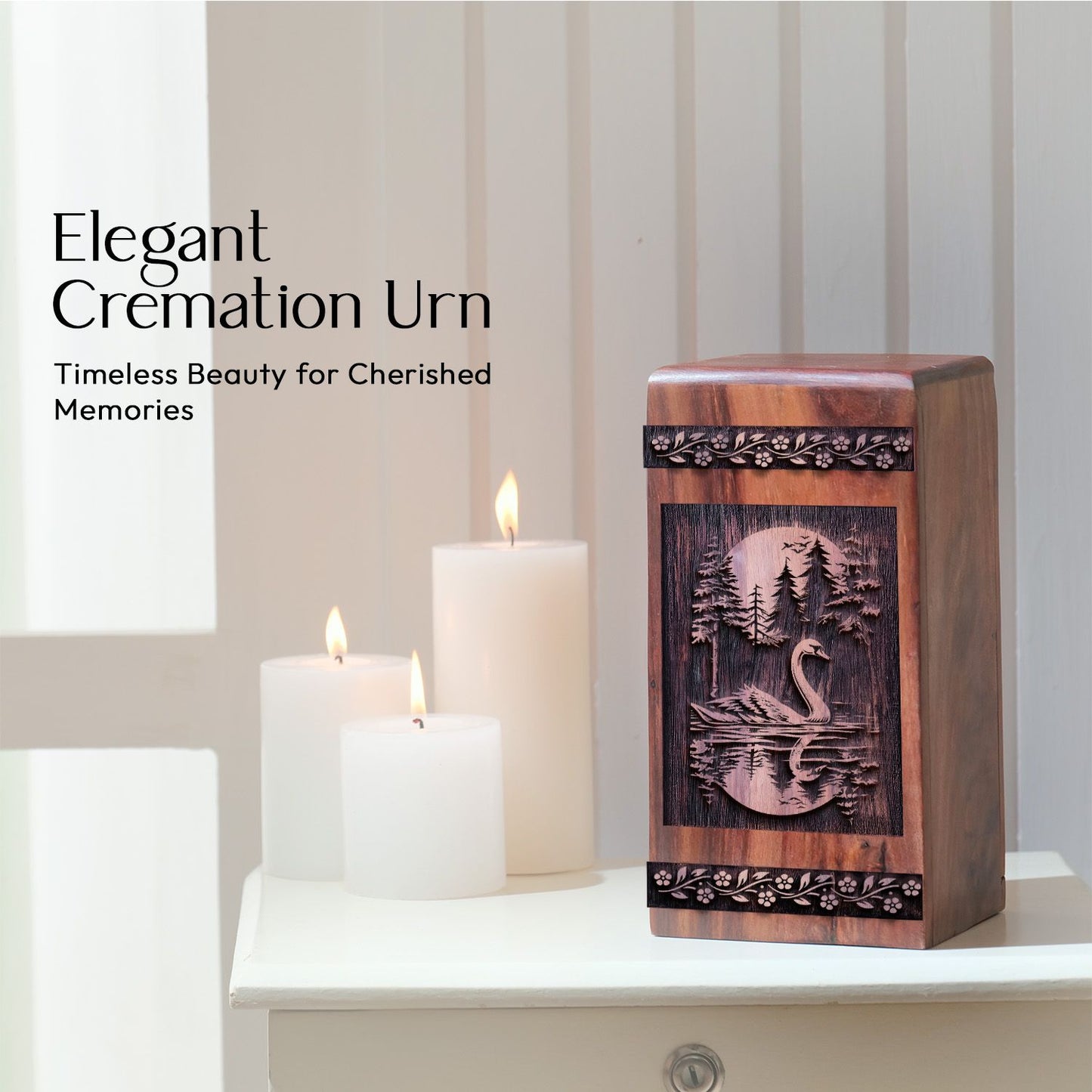 Unique Wooden Swans Cremation Urn for Human Ashes