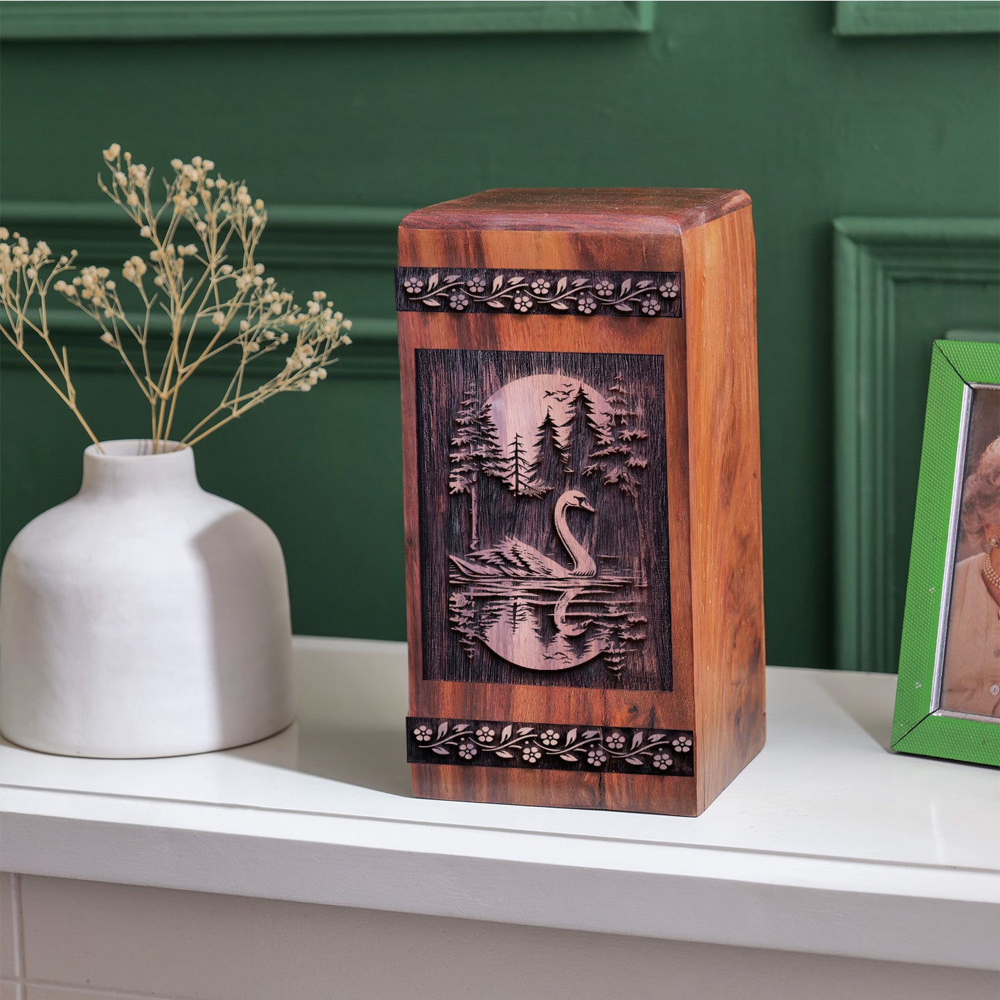 Swans Urn Size 14 Inch 14”(H) x 7.5”(W) x 7.5”(L)