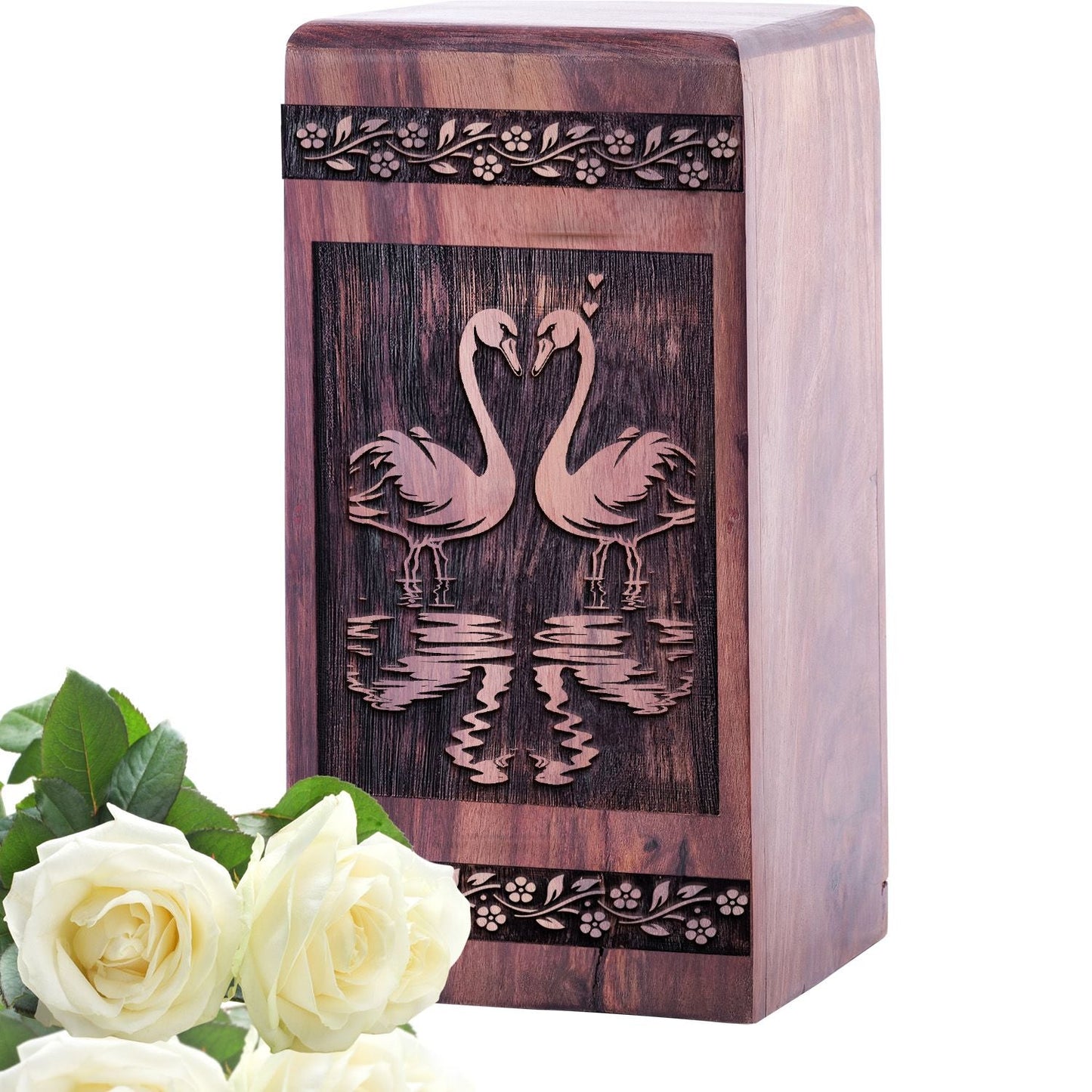 Handmade Wooden Swans Urn for Human Burial Ashes