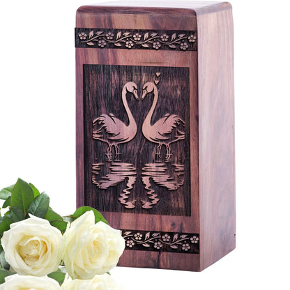 Handmade Wooden Swans Urn for Human Burial Ashes