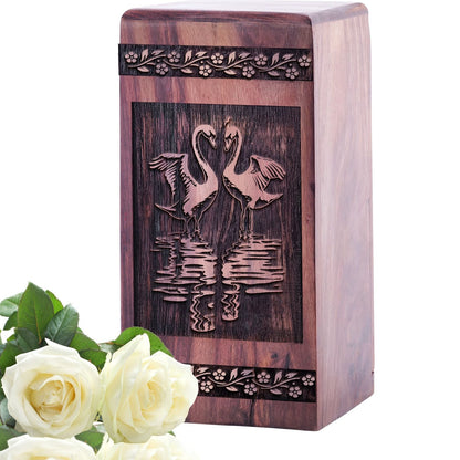 Beautiful Handcrafted Swans Wood Urn for Human Ashes