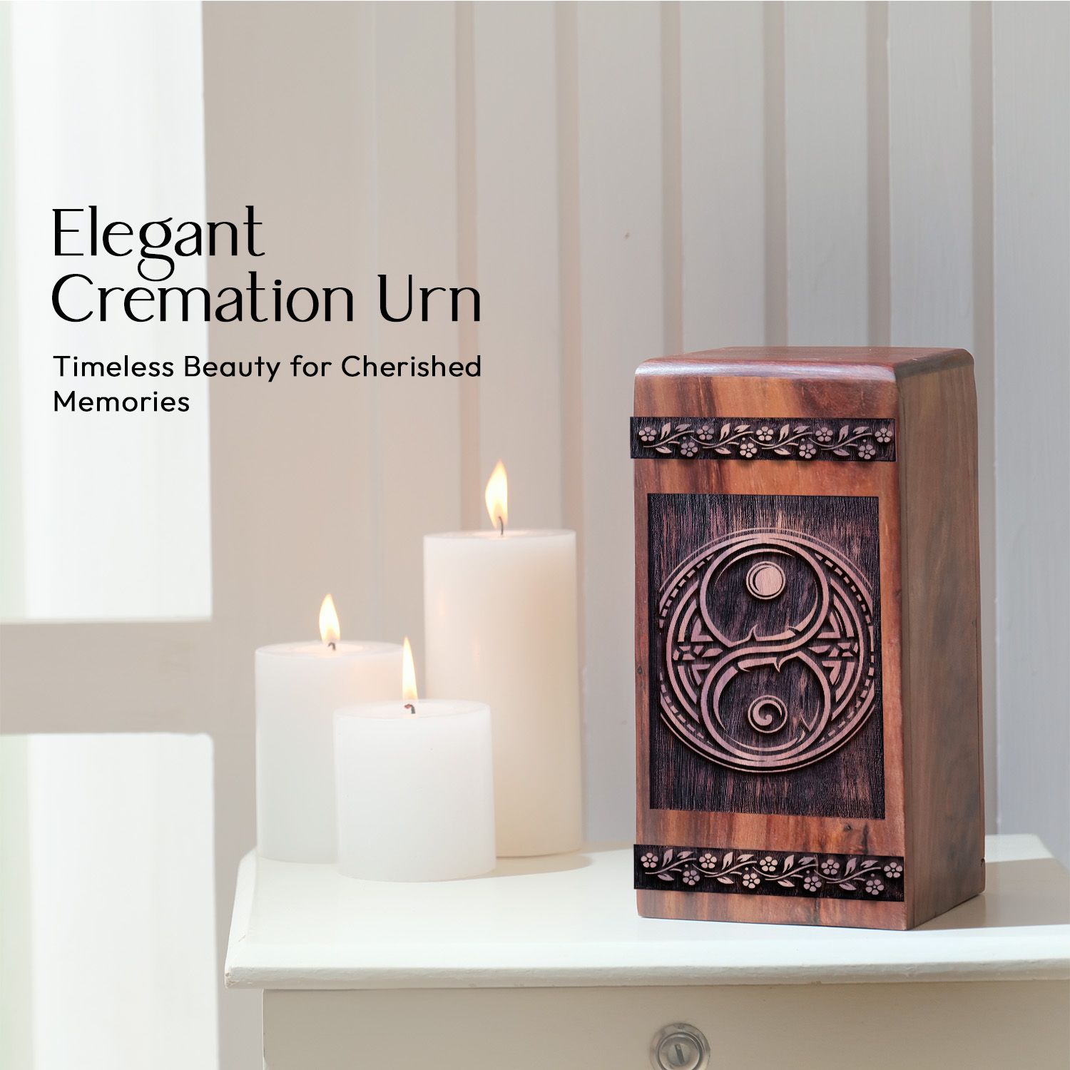 Large Wooden Yin and Yang Cremation Urn for Adult