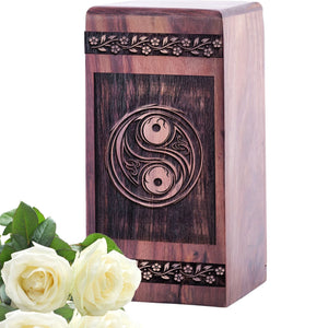 Unique Wooden Cremation Urn with Yin and Yang Wood Box