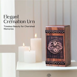 Medium Yin and Yang Wooden Urn for Human Cremation Ashes