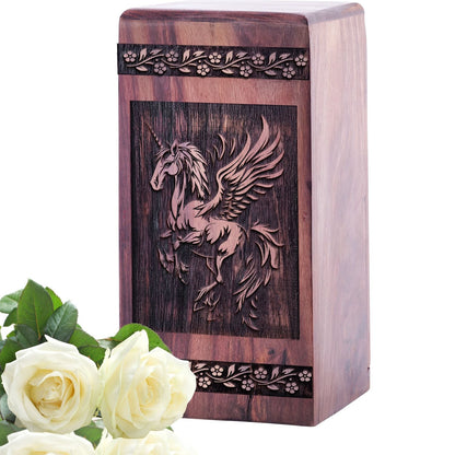 Mini Handcrafted Wooden Unicorn Urn for Memorial Ashes
