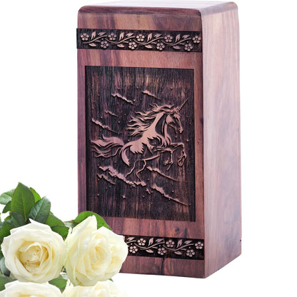 Medium Unicorn Wooden Urn for Human Cremation Ashes