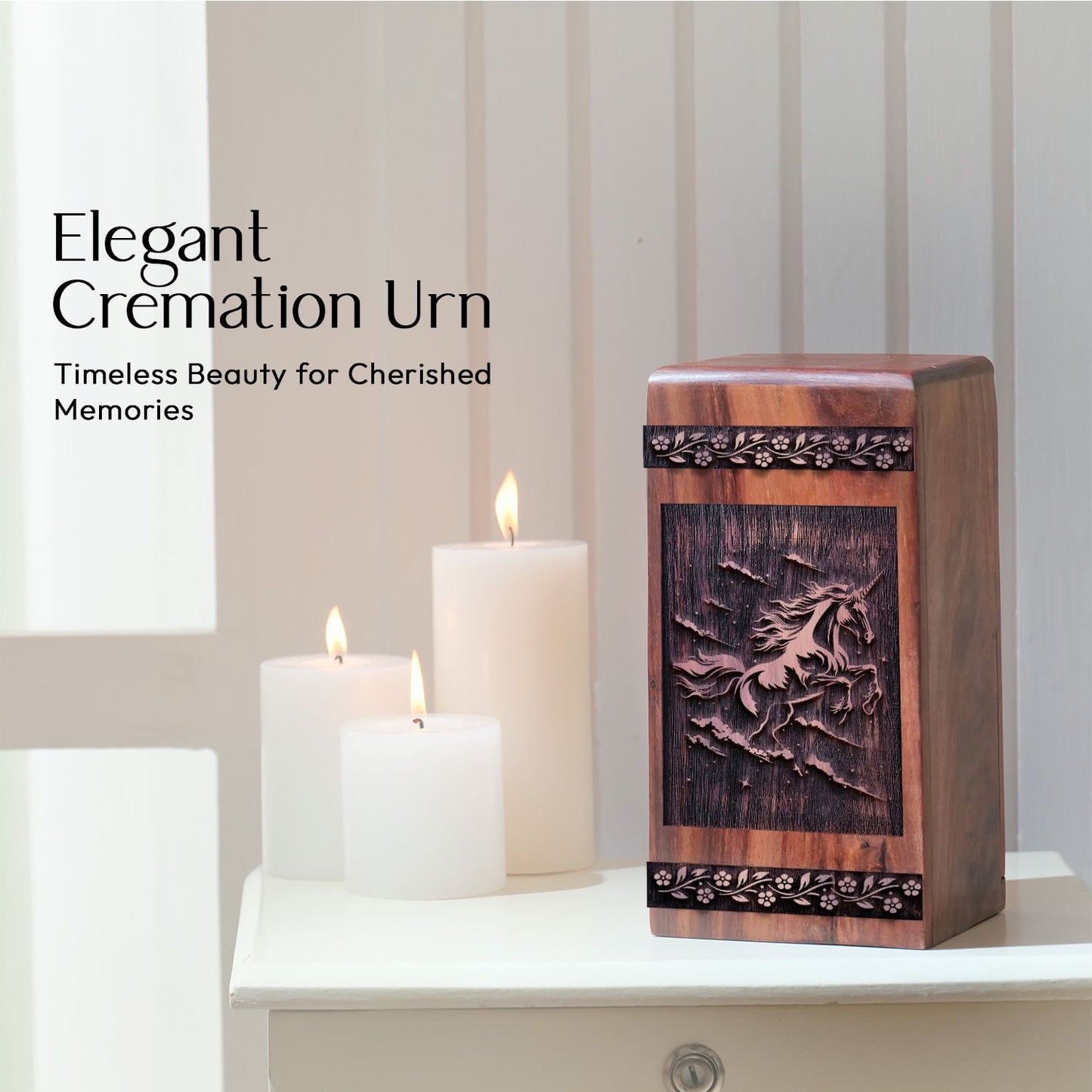 Medium Unicorn Wooden Urn for Human Cremation Ashes