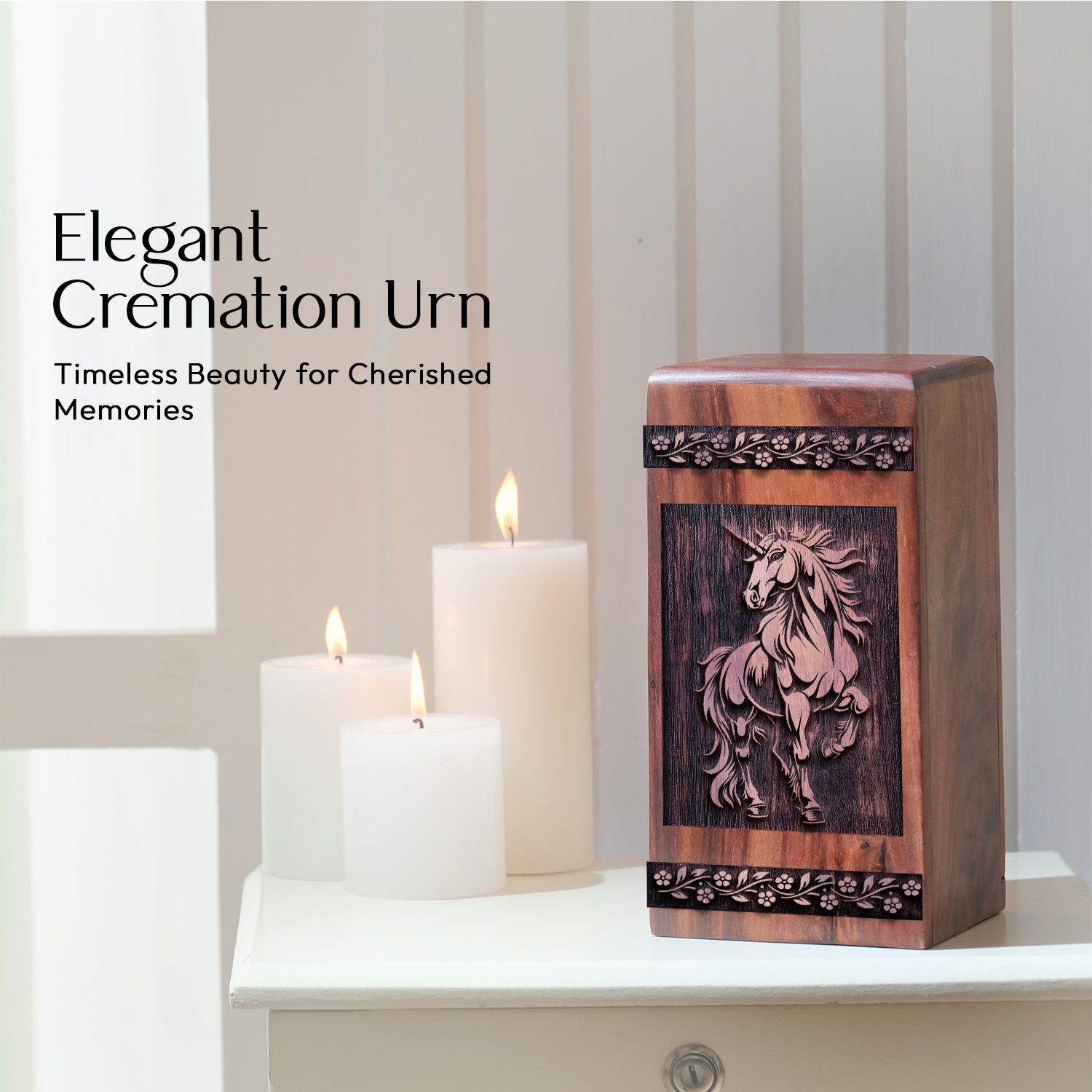 Handcrafted Wooden Unicorn Memorial Urn for Adult