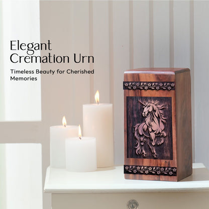 Handcrafted Wooden Unicorn Memorial Urn for Adult