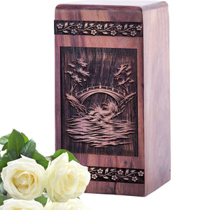 Bridge on River Wood Cremation Urn for Memorial Ashes