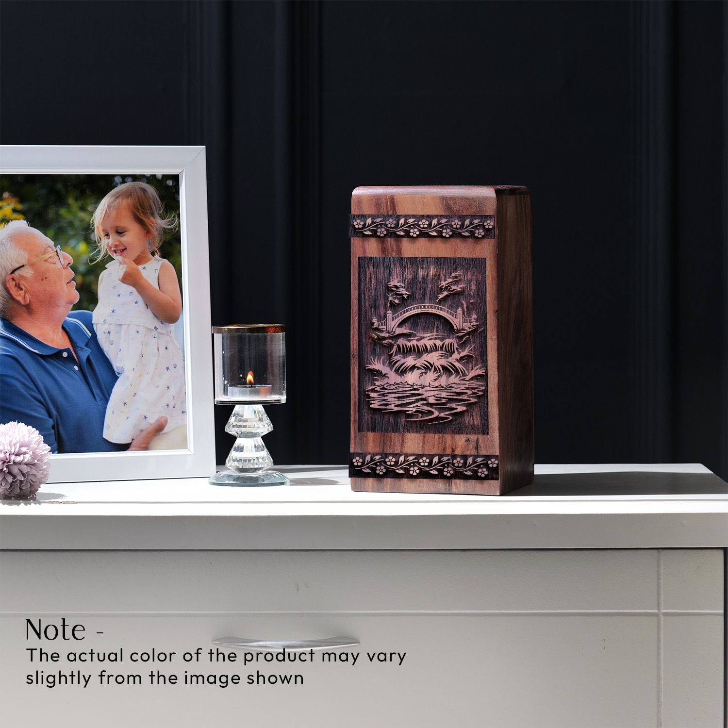 Unique Wooden Cremation Urn with Bridge on River Urn