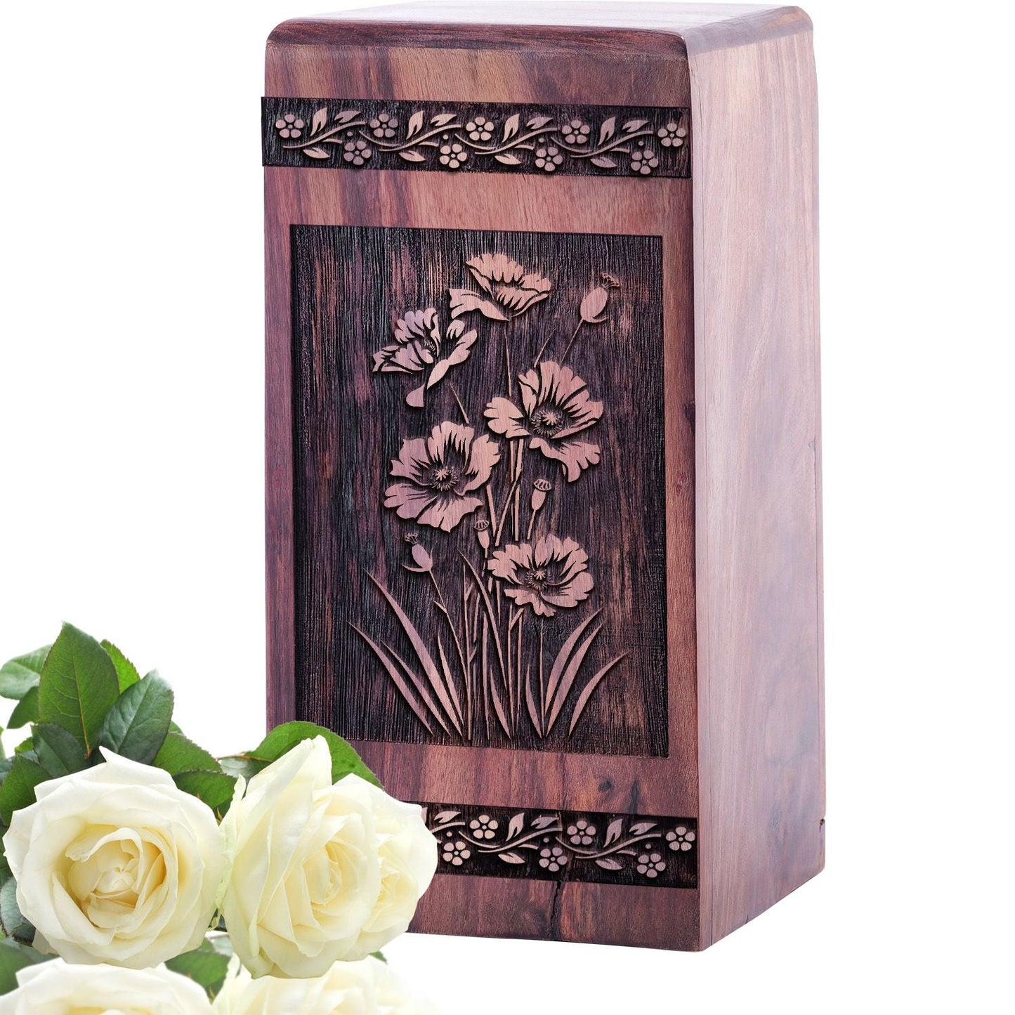 Unique Wooden Poppies in Field Cremation Urn for Human Ashes