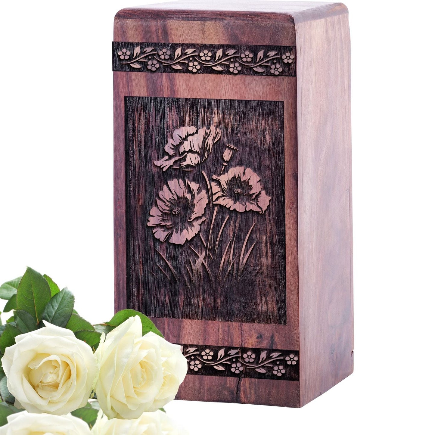 Small Wooden Poppies in Field Urn for Cremation Ashes