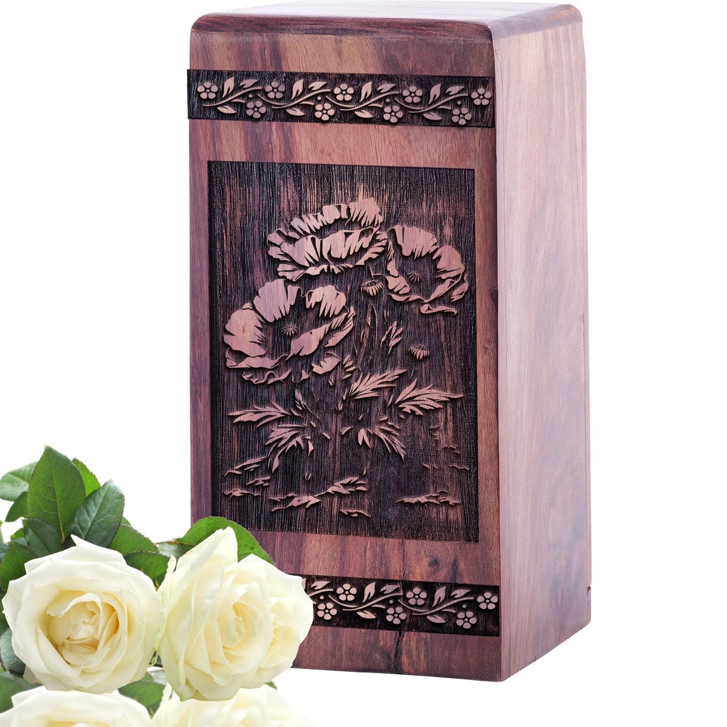 Unique Large Wooden Poppies in Field Memorial Urn for Ashes