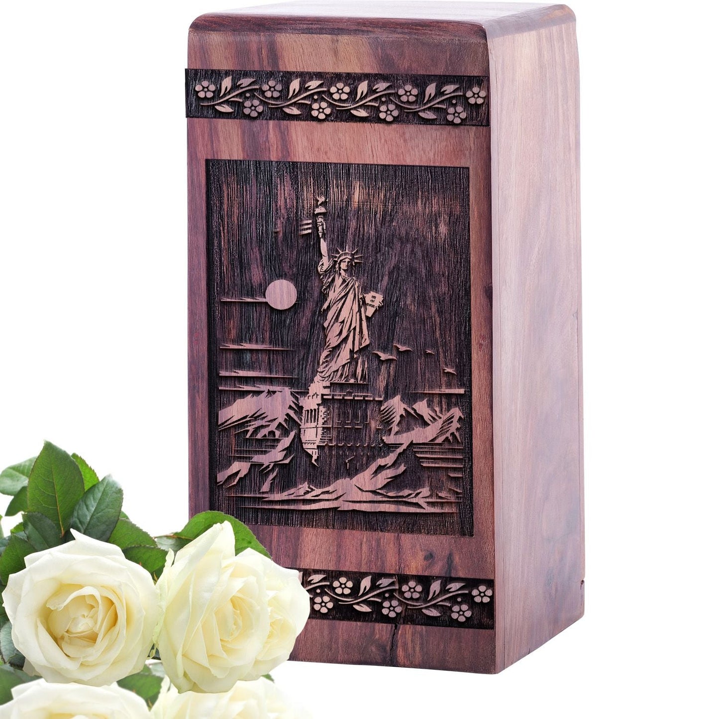 Handmade Wooden Statue of Liberty Urn for Human Burial Ashes