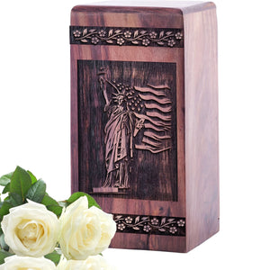Small Wooden Statue of Liberty Urn for Cremation Ashes