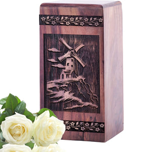 Handmade Wooden Windmill Urn for Memorial Cremation Ashes