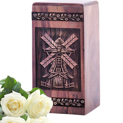 Medium Windmill Wooden Urn for Human Cremation Ashes