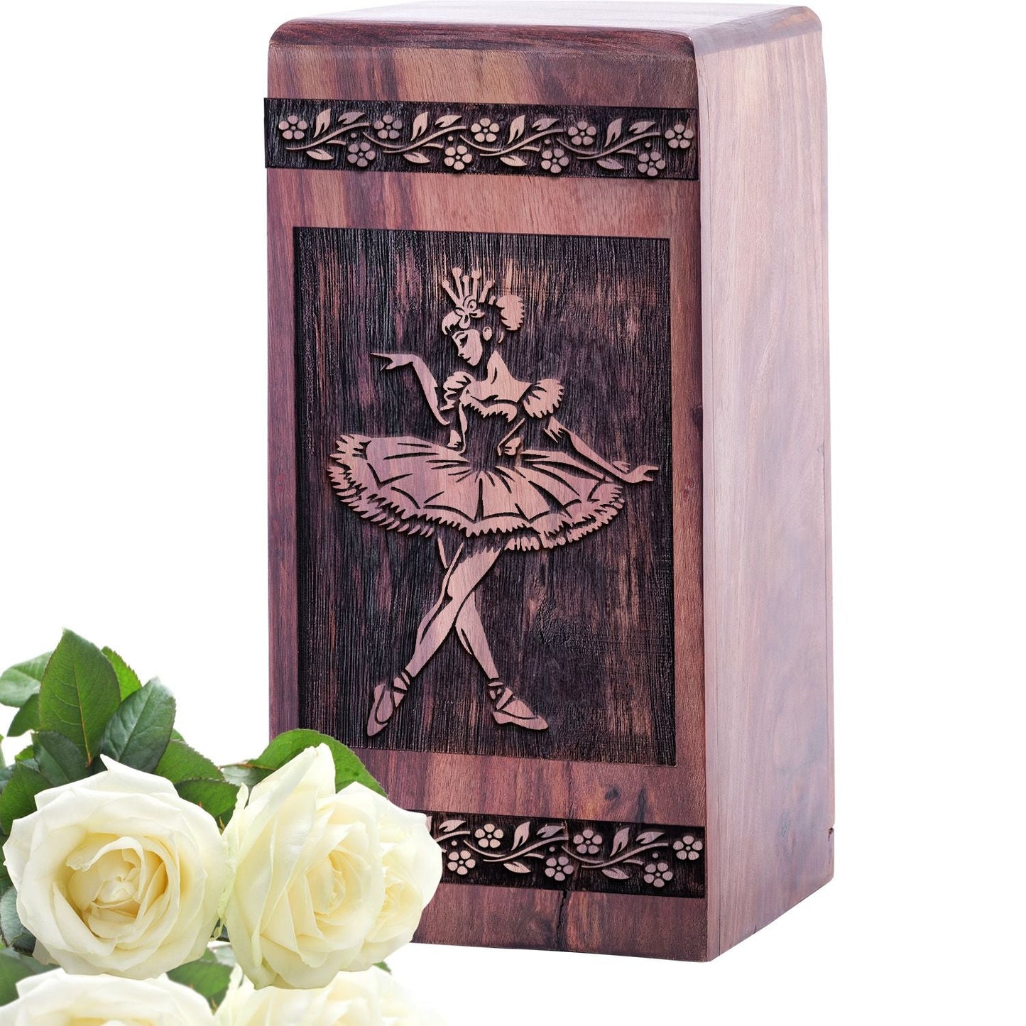 Handcrafted Wooden Cremation Urn with Ballet Shoes Wood Box