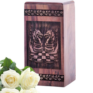 Handcrafted Wooden Cremation Urn with Chess Urn