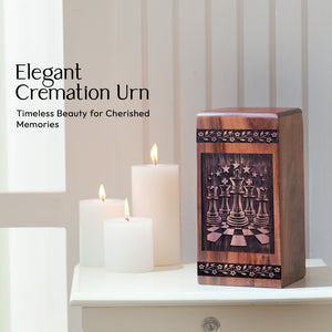 Unique Wooden Cremation Urn with Chess Wood Box