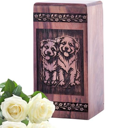Mini Handcrafted Wooden Puppies Urn for Memorial Ashes