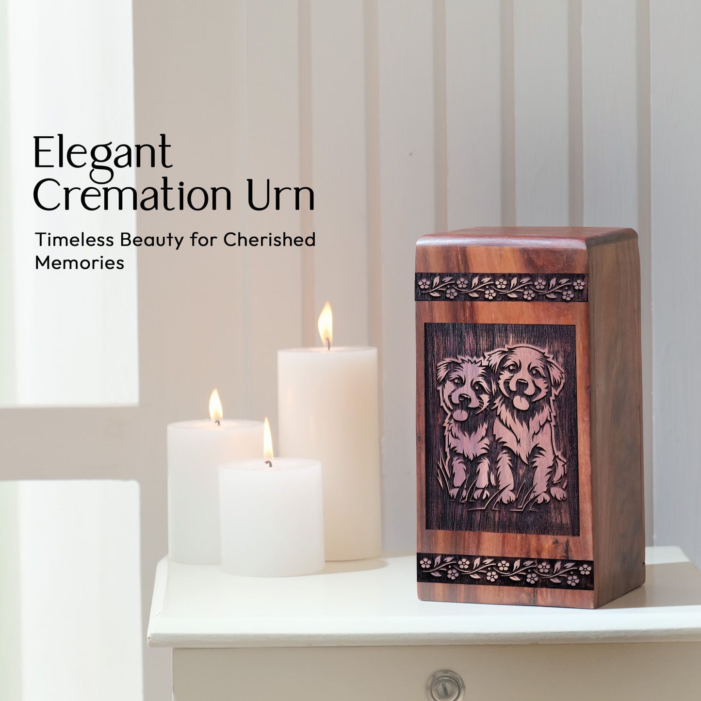 Mini Handcrafted Wooden Puppies Urn for Memorial Ashes