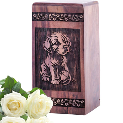 Medium Puppies Wooden Urn for Human Cremation Ashes