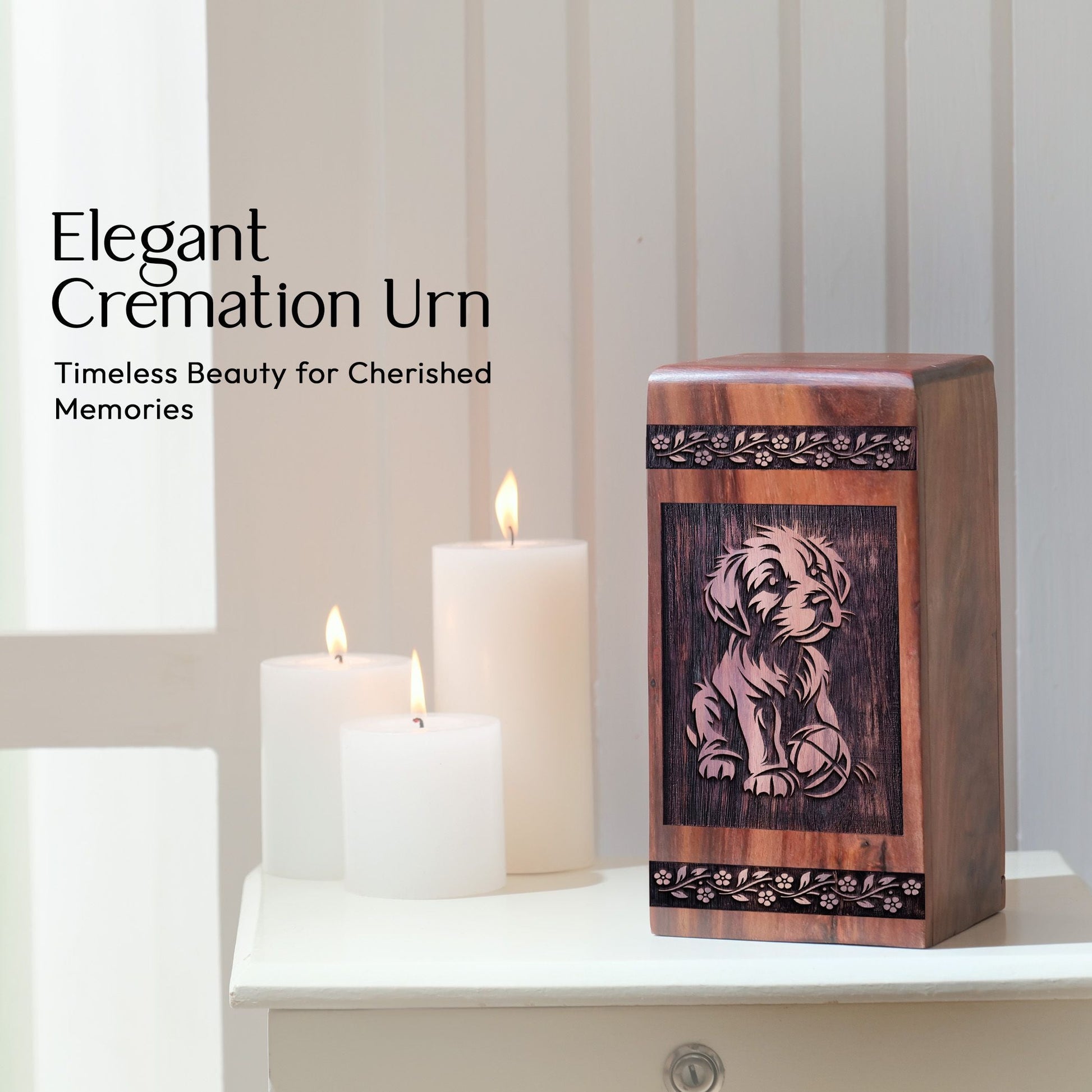Medium Puppies Wooden Urn for Human Cremation Ashes