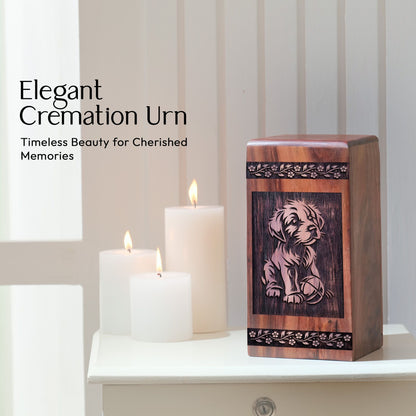Medium Puppies Wooden Urn for Human Cremation Ashes