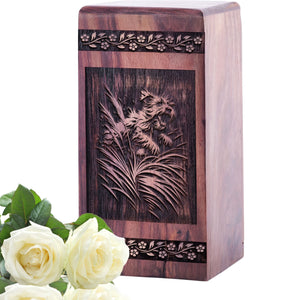 Beautiful Handcrafted Puppies Wood Urn for Human Ashes