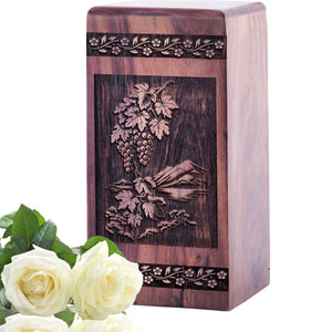 Handmade Wooden Vineyard Urn for Human Burial Ashes