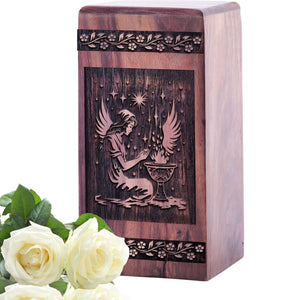 Mini Wooden Memorial Urn with Celestial Wood Box for Ashes