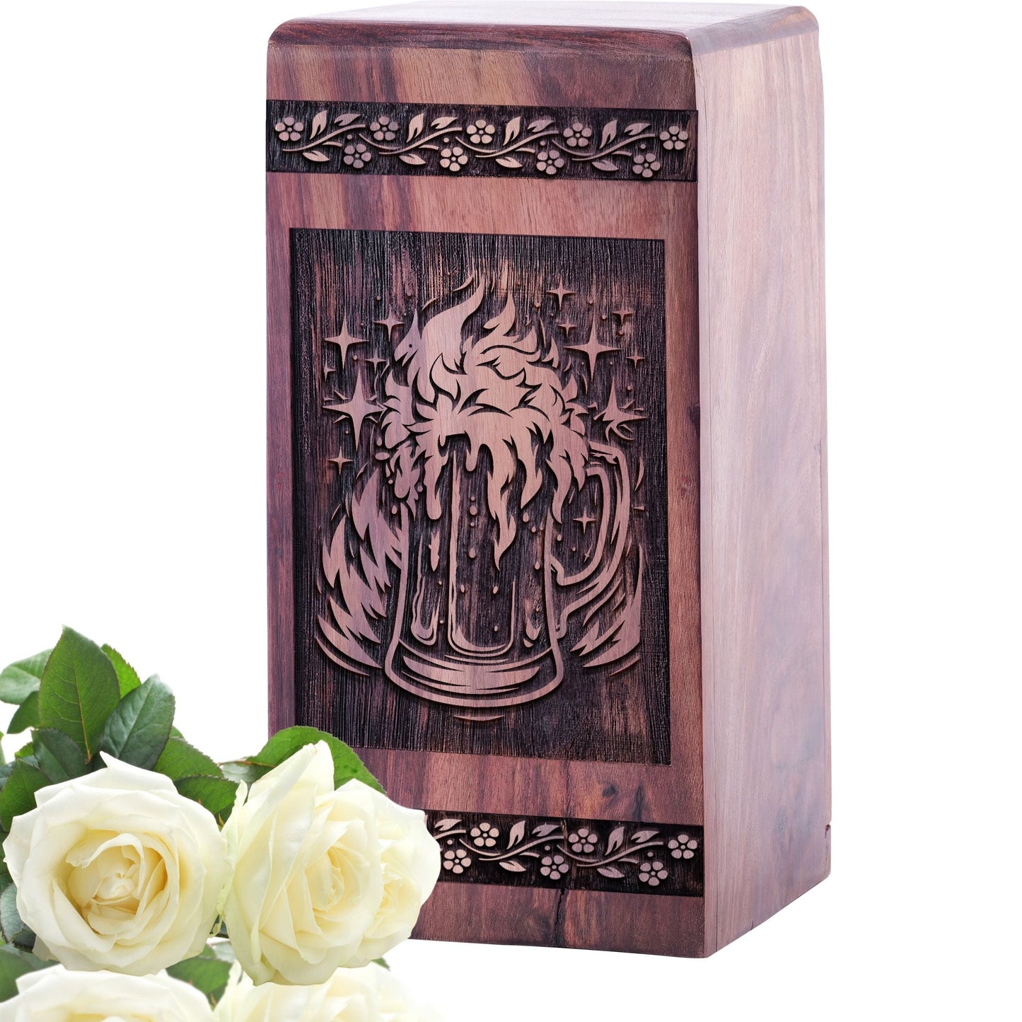 Handmade Wooden Beer Urn for Human Burial Ashes