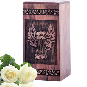 Decorative Wooden Beer Urn for Human Burial Ashes