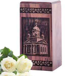 Unique Large Wooden Church Memorial Urn for Human Ashes