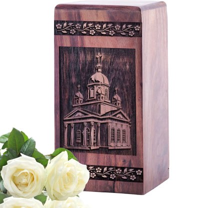 Unique Large Wooden Church Memorial Urn for Human Ashes