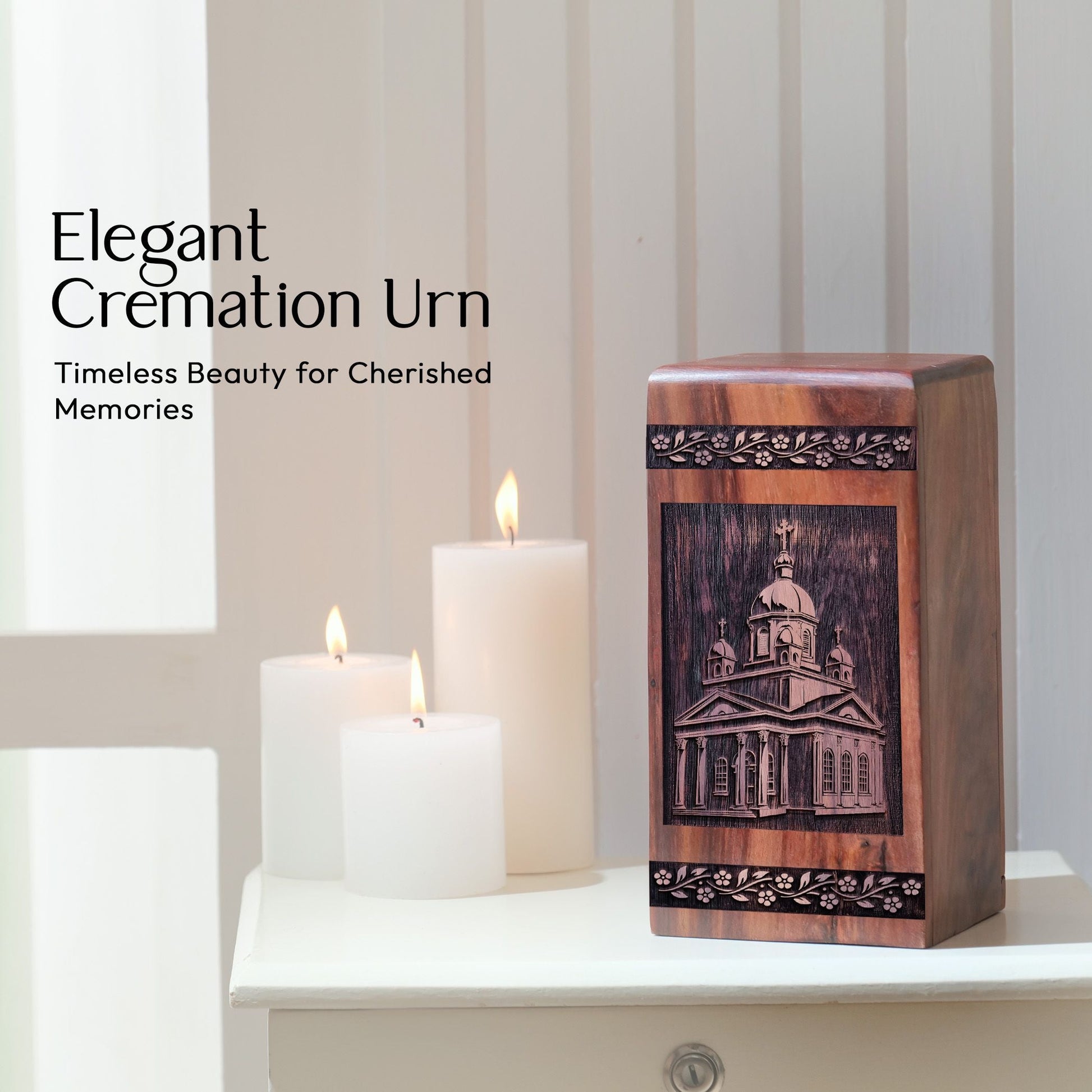Unique Large Wooden Church Memorial Urn for Human Ashes
